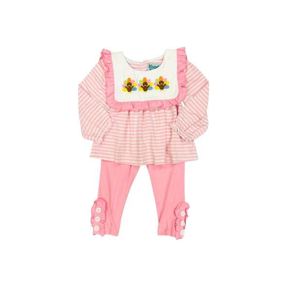 Hazel Blue Pink Stripe Turkey Applique Legging Set