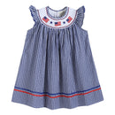 4th of July Royal Blue Gingham American Flag Smocked Bishop Dress