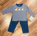 Boys Turkey Embroidered Pant Set | Blue Stripe Boutique Thanksgiving Outfit