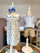 Boys Cornflower Blue Stripe Polo Shirt | Classic Short Sleeve Boutique Polo | Bossier City, LA