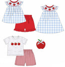 Back to School Blue Gingham Apple Collection | Girls Dress, Girls Short Set & Boys Short Set | Bossier City, LA
