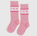 Pink bows scalloped knee high socks
