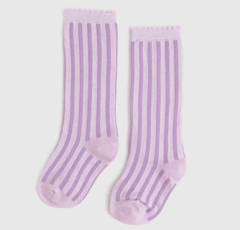 Lilac stripe scalloped knee high socks