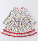 Platinum Floral Print Ruffle Dress – Girls Boutique Outfit