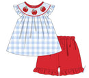 Back to School Blue Gingham Apple Collection | Girls Dress, Girls Short Set & Boys Short Set | Bossier City, LA