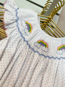 Over the Rainbow Smocked Bubble Romper for Baby Girls | Rainbow Embroidered Bubble | Bossier City, LA