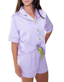 Kids Silky Lavender Pajama Set – Girls Short Sleeve Lounge Set