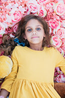 Mustard 3/4 Sleeve Pocket Twirl Dress