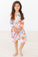 SALE Colorful Carnations 3/4 Sleeve Pocket Twirl Dress