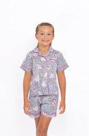 Girls Butterfly Satin Short Sleeve Pajama Set | Leopard & Butterfly Sleepwear – Bossier City Louisiana Boutique