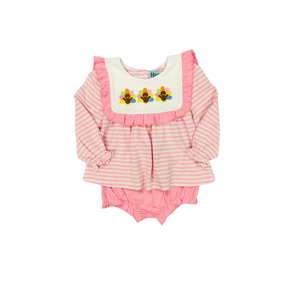 Hazel Blue Pink Stripe Turkey Applique Bloomer Set