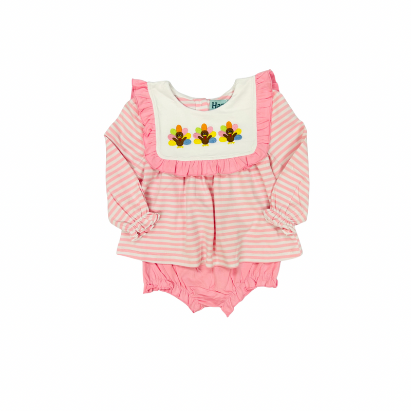 Hazel Blue Pink Stripe Turkey Applique Bloomer Set