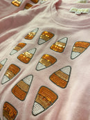 Sparkle Candy Corn Bashful Pink Crew Neck Sweatshirt – Women’s Fall Graphic
