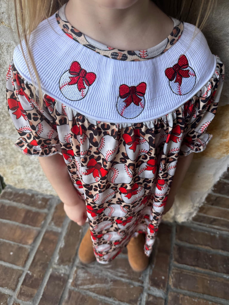 Smocked leopard baseball Dress