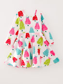 Christmas Tree Print Long Sleeve Dress