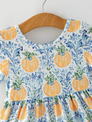 Fall Girls Pumpkin Patch Dress Lace Trim with Pockets