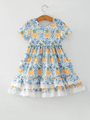 Fall Girls Pumpkin Patch Dress Lace Trim with Pockets