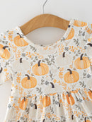 Fall Orange Girls Pumpkin Patch Pockets Dress Lace Trim