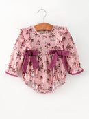 Fall Purple Floral Baby Girl Romper Bow Ruffle Long Sleeve