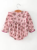 Fall Purple Floral Baby Girl Romper Bow Ruffle Long Sleeve