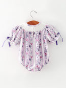 Fall Purple Floral Smocked Embroidered Baby Girl Romper