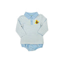 Hazel Blue Blue Stripe Collared Turkey Applique Diaper Set