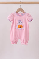 Pink ghost pumpkin embroidery romper