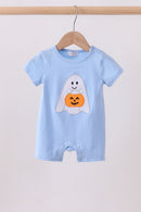 Blue ghost pumpkin embroidery romper