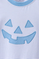 Blue stripe Smirk face applique romper