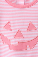 Pink stripe Smirk face applique romper