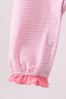 Pink stripe Smirk face applique romper