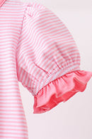 Pink stripe Smirk face applique romper