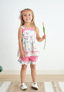 Platinum Balcony Strap Shorts Set– Playful Girls’ Summer Outfit