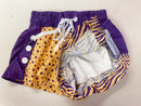 Azarhia Tigers Paws & Stripes Color Block Girls Shorts | Purple & Gold Game Day Athletic Shorts