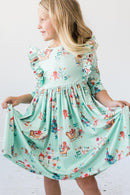 Believe in Your Elf 3/4 Sleeve Ruffle Twirl Dress