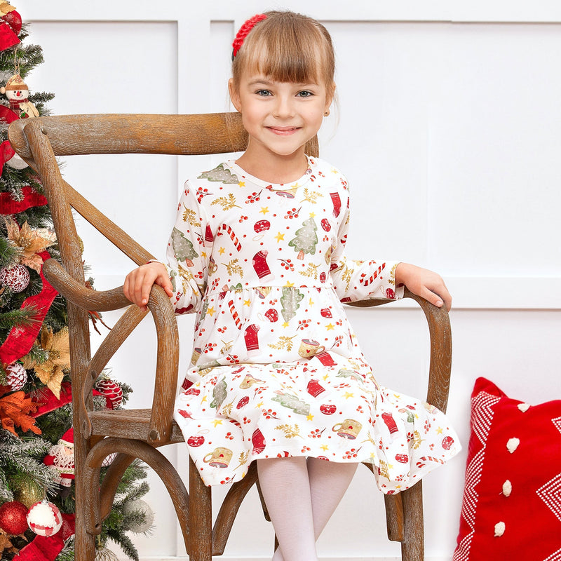 Girls’ Christmas Dress – Bamboo Holiday Tiered Twirl Dress 12-18M