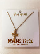 Ruth Bead Station Cross Necklace – Psalms 13:26 “God is my Strength” (16" + 3" Ext)