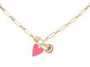 Kids 14" Gold Lobster Claw, Smiley Face and Pink Heart, Gold Hammered Necklace