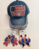WOMAN'S DENIM BALL CAP WITH RHINESTONE AMERICAN FLAG