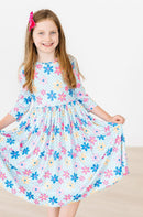 Crazy Daisy 3/4 Sleeve Pocket Twirl Dress