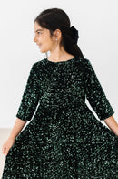 Hunter Green Velvet Sequin Dress