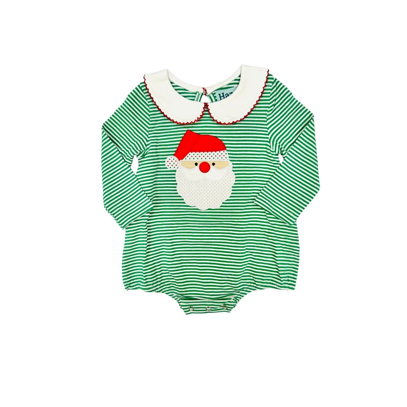 Hazel Blue Green Stripe Ruffle Bubble with Santa Applique