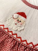 Santa Smocked Bubble Longall – Baby Boy Red Gingham Christmas Romper