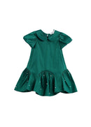 Girls Emerald Green Peter Pan Collar Christmas Dress | Pearl Holiday Party Dress