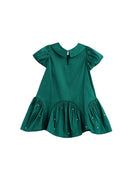 Girls Emerald Green Peter Pan Collar Christmas Dress | Pearl Holiday Party Dress