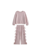 Girls Blush Pink Textured Bow Lounge Set | Toddler & Little Girls Two Piece Outfit | Fall Boutique Clothing