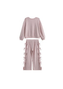 Girls Blush Pink Textured Bow Lounge Set | Toddler & Little Girls Two Piece Outfit | Fall Boutique Clothing
