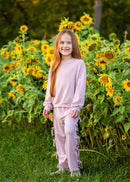 Girls Blush Pink Textured Bow Lounge Set | Toddler & Little Girls Two Piece Outfit | Fall Boutique Clothing