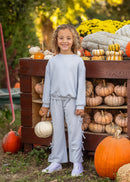 Girls Light Blue Textured Bow Lounge Set | Toddler & Little Girls Two Piece Outfit | Fall Boutique Clothing