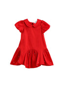 Girls Red Peter Pan Collar Christmas Dress | Pearl Holiday Party Dress